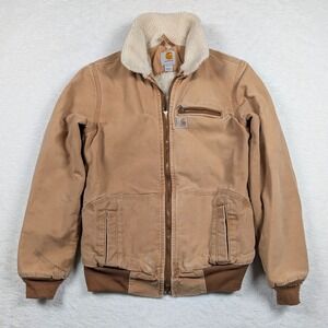 Carhartt Wildwood Jacket Women Small Brown Sherpa Lined Canvas Bomber 100815